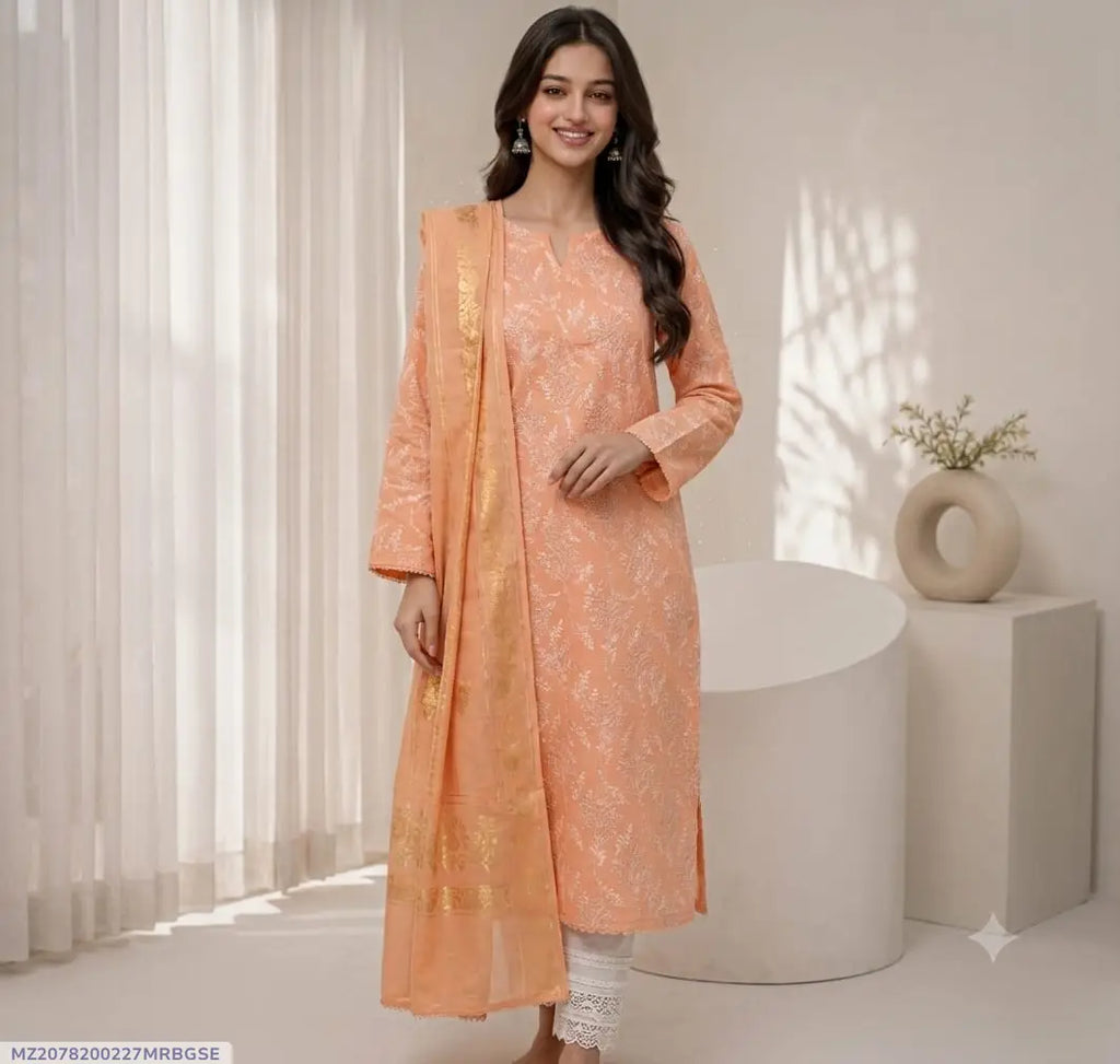 Bareeze 3 Pcs Women's Unstitched Lawn Embroidered Suit