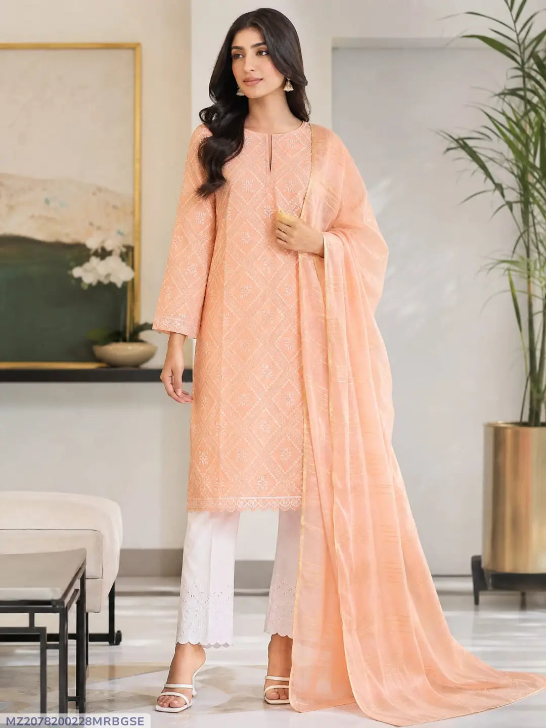 Bareeze 3 Pcs Women's Unstitched Lawn Embroidered Suit