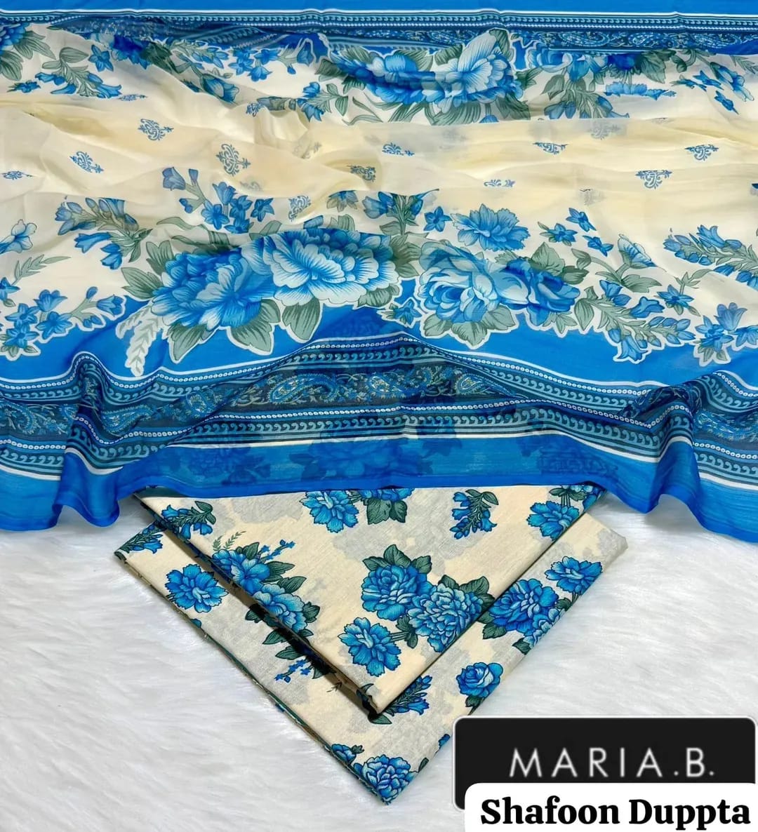 Maria.B Blue Printed Lawn 3Pcs Set for Women
