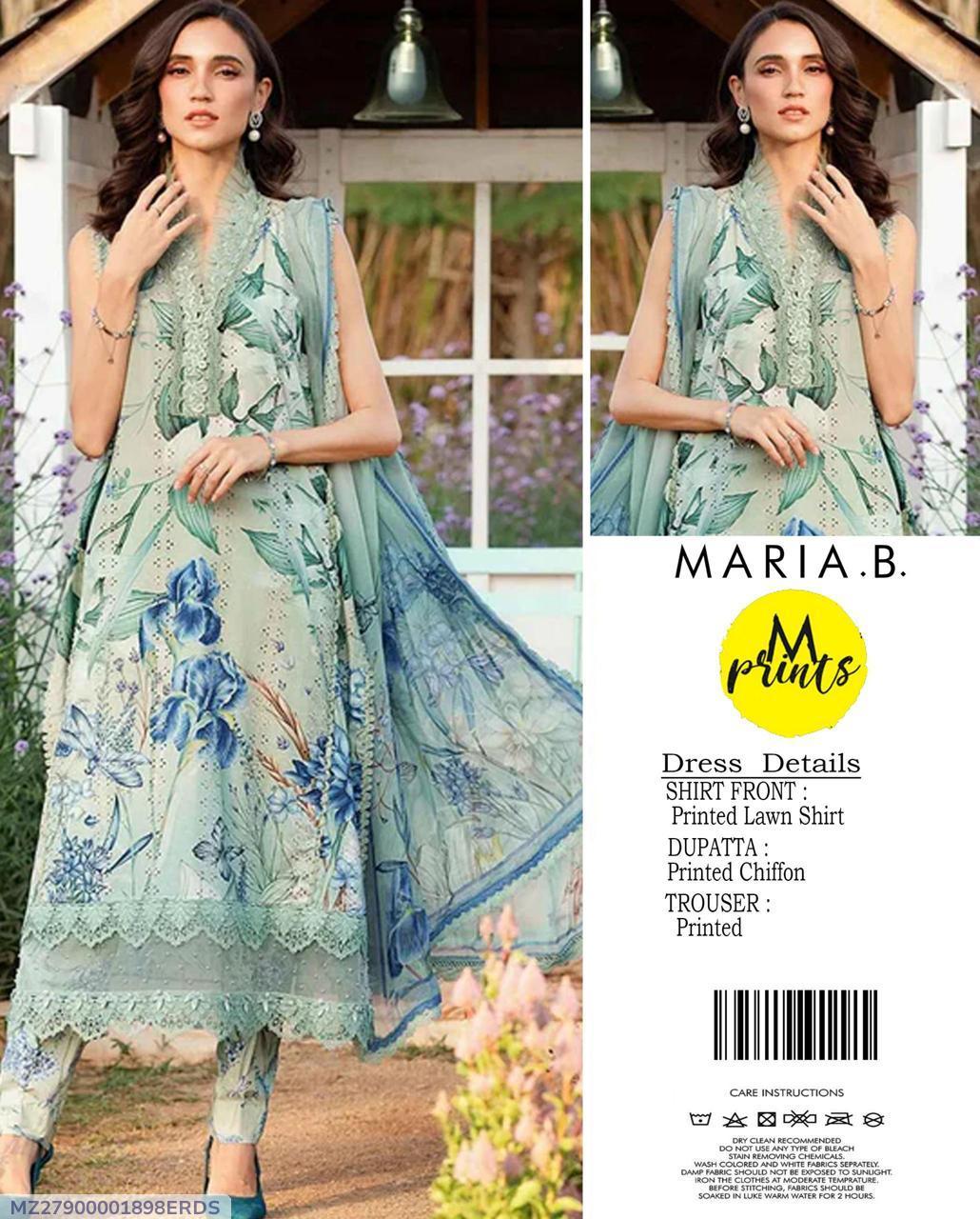 Maria.B Printed Lawn 3-Piece Suit with Chiffon Dupatta