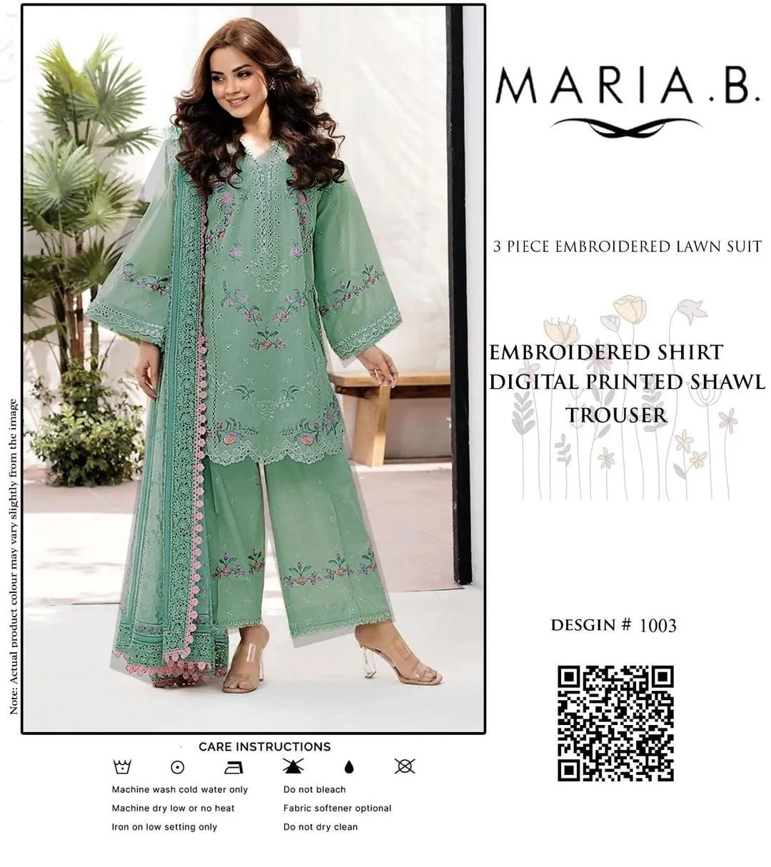 Maria B Summer 3PC Embroidered Lawn Suit Mint Green