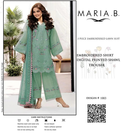 Maria B Summer 3PC Embroidered Lawn Suit Mint Green