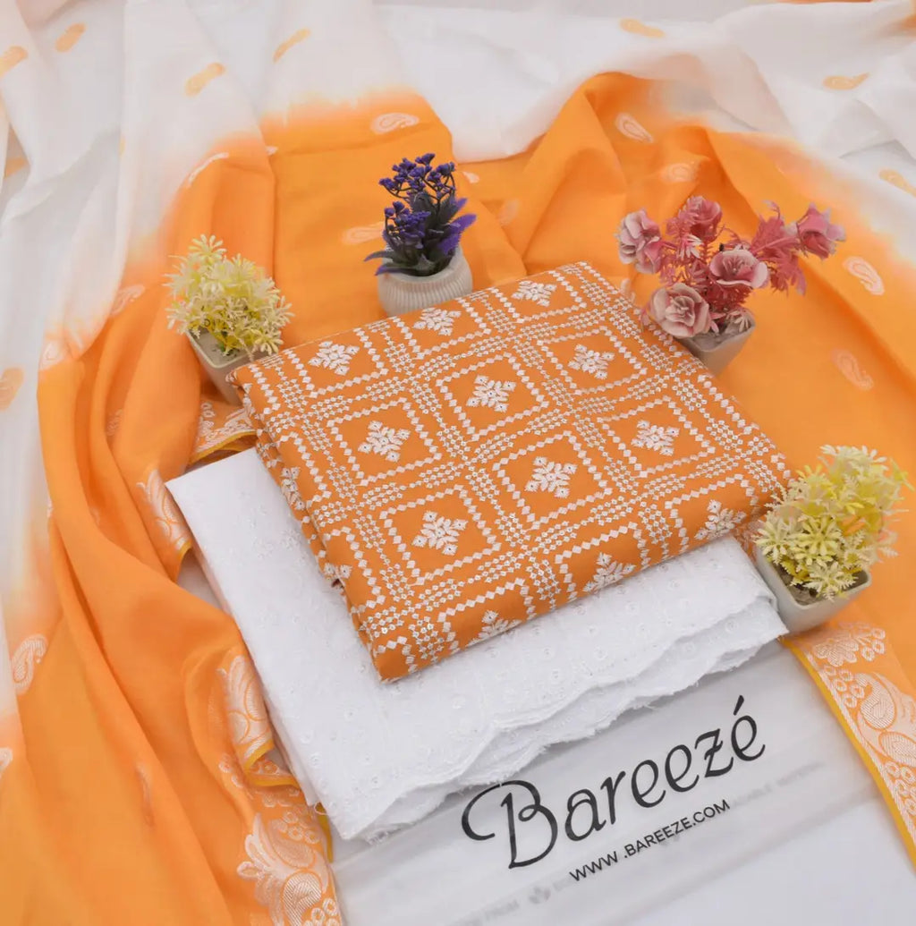 Bareeze 3 Pcs Women's Unstitched Lawn Embroidered Suit