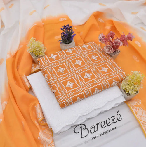 Bareeze 3 Pcs Women's Unstitched Lawn Embroidered Suit