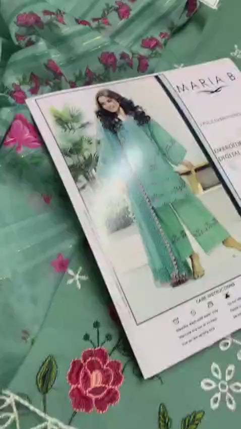 Maria B Summer 3PC Embroidered Lawn Suit Mint Green